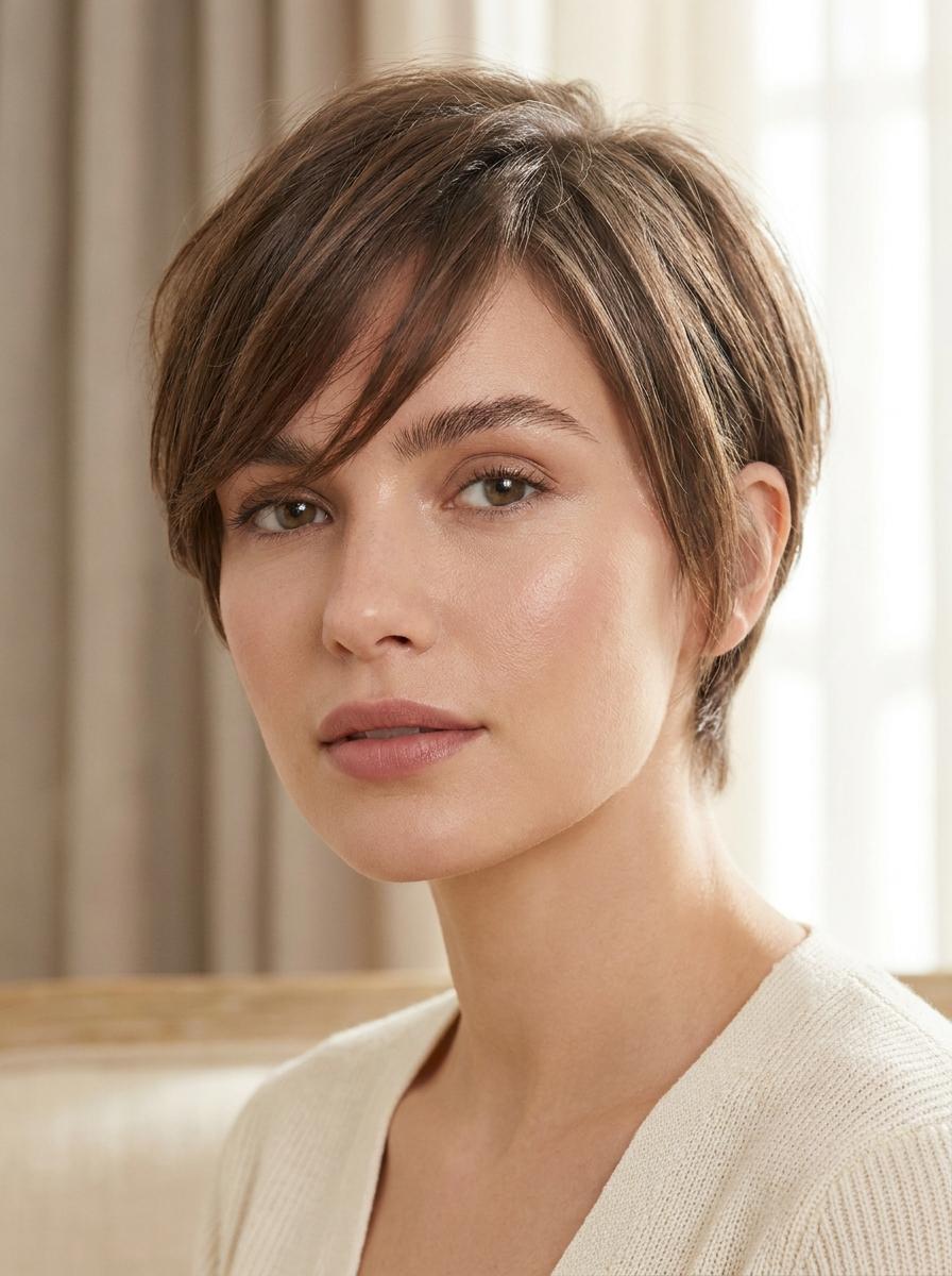 Pixie Cut mit langem Pony - moderne Kurzhaarfrisur für Damen